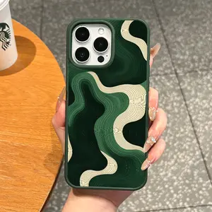 Magnetic Protective Case for iPhone 17 16 E Pro Max 15 Plus 14 13 12 11 XS XR, Aesthetic Dark Green Swirl Pattern Design | Shockproof, Silicone, Lightweight, Scratch Resistant, and Girly