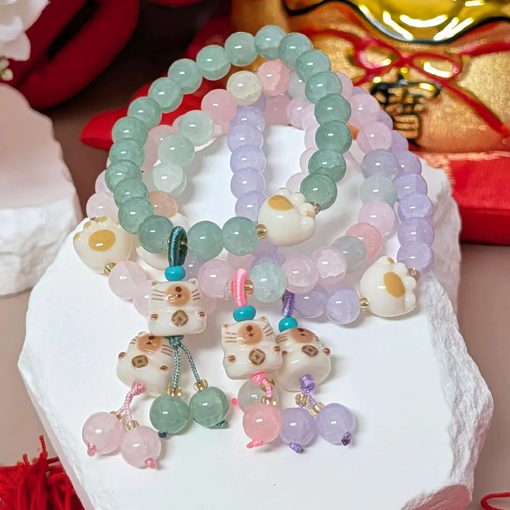 Women's Artisanal Beaded Unisex Charm Bracelet - Eco-Friendly Female Costume Jewelry with Multicolor Wealth & Whisker Lucky Cat Charm, Lightweight Whimsical Daily Elegant Accessory, Note: Small Ball Choking Hazard, Casual