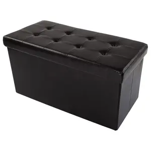Lavish Home Storage Ottoman 30" Folding Faux Le ather Footrest