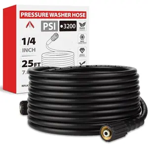 Washer Hose 25FT x 1/4", 3200 PSI Kink Resistant OEM-Quality Upgrade Power Washer Replacement with M22-14mm Brass Fittings for Ryobi, Troy Bilt, Greenworks,