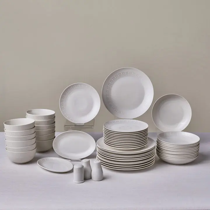 Karaca Forever Artiste 53-Piece Bone China Dinnerware Set for 12, White