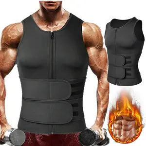 Men's Black Waist Trainer Vest Sweat Neoprene Zipper Sauna Suit Sports Tank Tops Workout Fitness Shirt Body Shaper Shapewear Gym Outfit Gymclothing X Type Compression Support Everyday Wear Athletic Activewear Menswear Belt Protective Straps Layer Soft