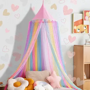 for Girls Room, Bed for Kids and Toddler, Crib for Baby, Round Dome & Sequin Netting