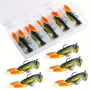 5pcs Box Soft Shrimp Lobster Swimbait Claw Bait - Realistic Artificial Lure with Orange & White Stripes, Brown & Yellow Coloration for Bass, Pike, Catfish - Durable Fishing Tackle for All Seasons, Bass Fishing Lures, Marine Creature Lure, Oceanic Design