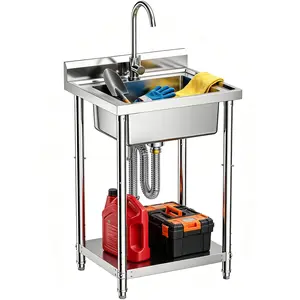 CAMMOO 23" 304 Stainless Steel Utility Sink | 4-Height Adjustable Freestanding Sink with 360° Swivel Faucet, Heavy Duty Laundry Kitchen Garage Outdoor RV Basement Hobby Room Wash Sink