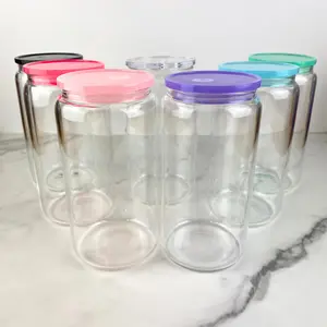 16 oz Clear Glass with Colorful Lid & Plastic Straw, Drinkware, Tumbler, Glassware, Wholesale Cup, Reusable Cup, Water Bottle