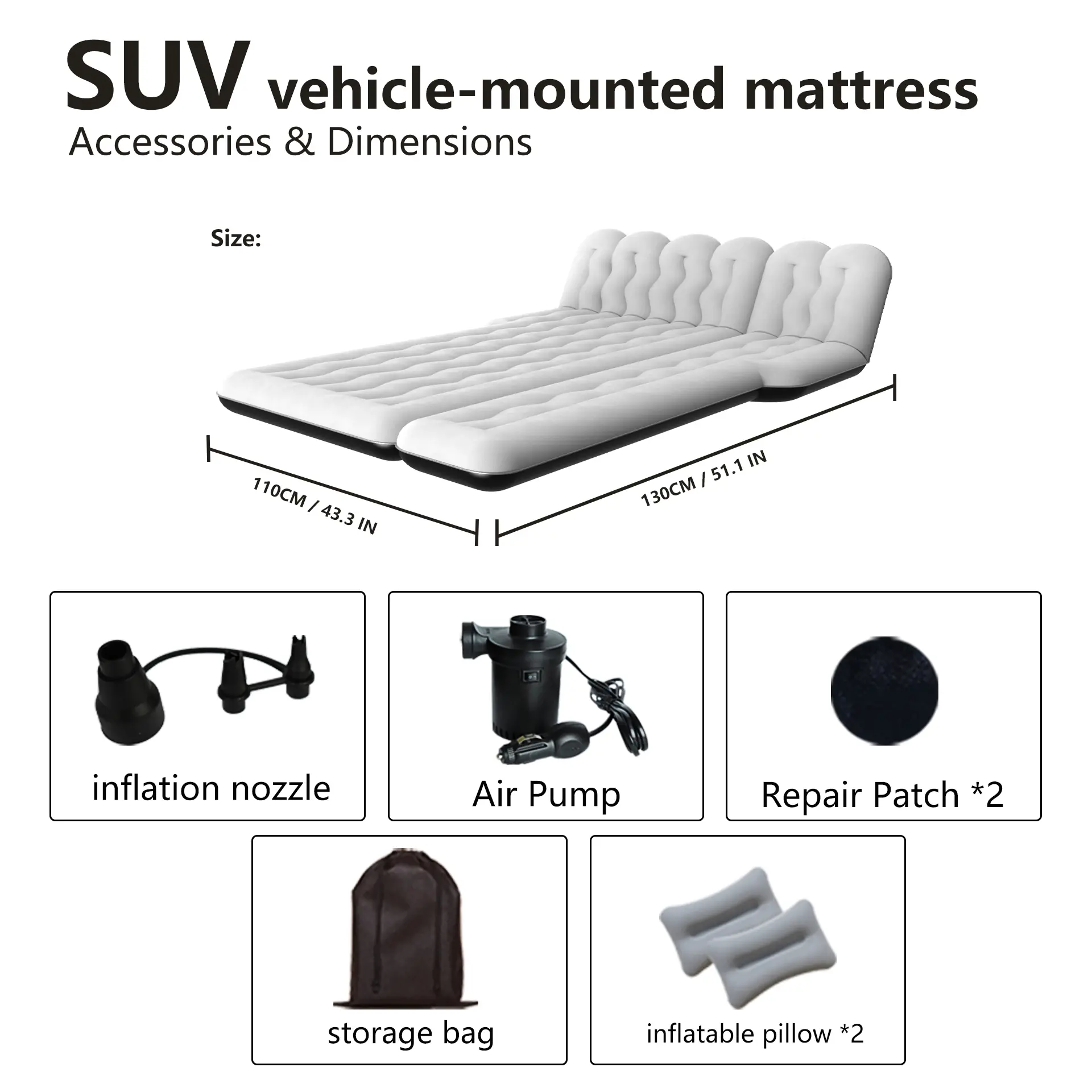 Camping SUV Air Mattress - Portable Foldable Inflatable Bed for Outdoor Trips & Home Use