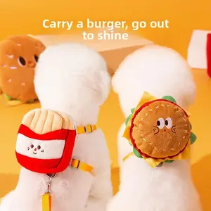 Cute pet hamburger and french fries backpack leash, cat vest, dog harness, outdoor dog walking leash accessories
