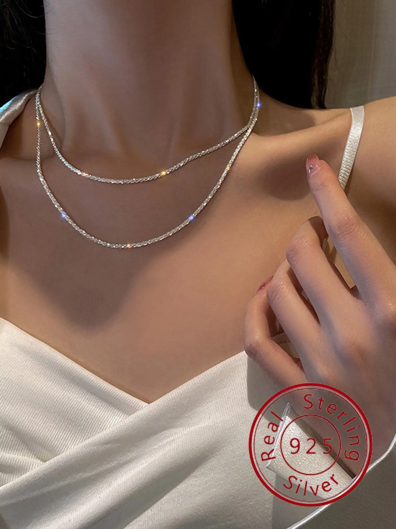 925 Sterling Silver Glittering Trendy Necklace, Chain Choker Necklaces, Versatile Sparkling Choker Chain for Women and Girls, Fashionable Jewelry, Ideal Birthday Gift