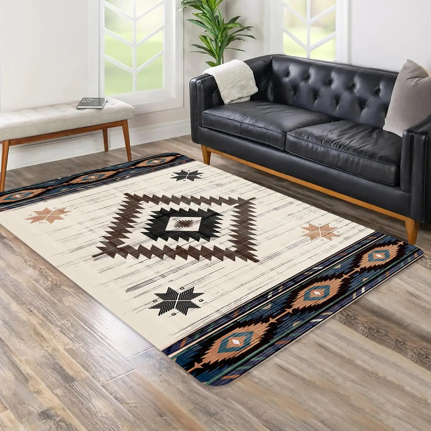 Vintage Boho Geometric Pattern Rug, 1 Count Non-slip Washable Floor Carpet, Decorative Area Rug for Home Living Room Bedroom