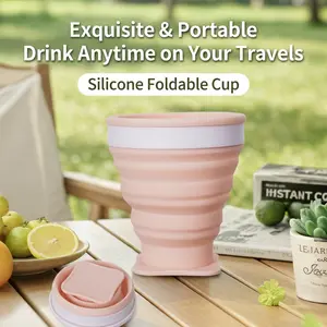 Collapsible Silicone Travel Cup with Lid, Portable Folding Drinking Mug for Outdoor Camping and Hiking