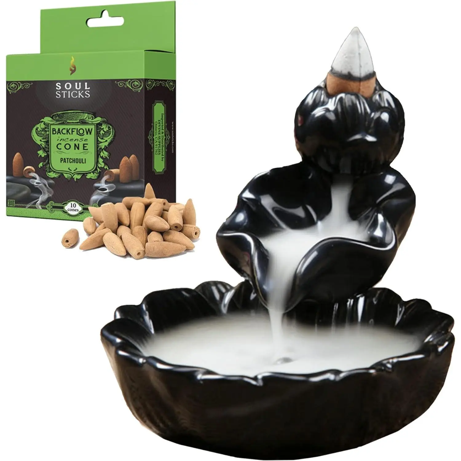 Waterlily Backflow Burner with Patchouli Backflow Cones Set