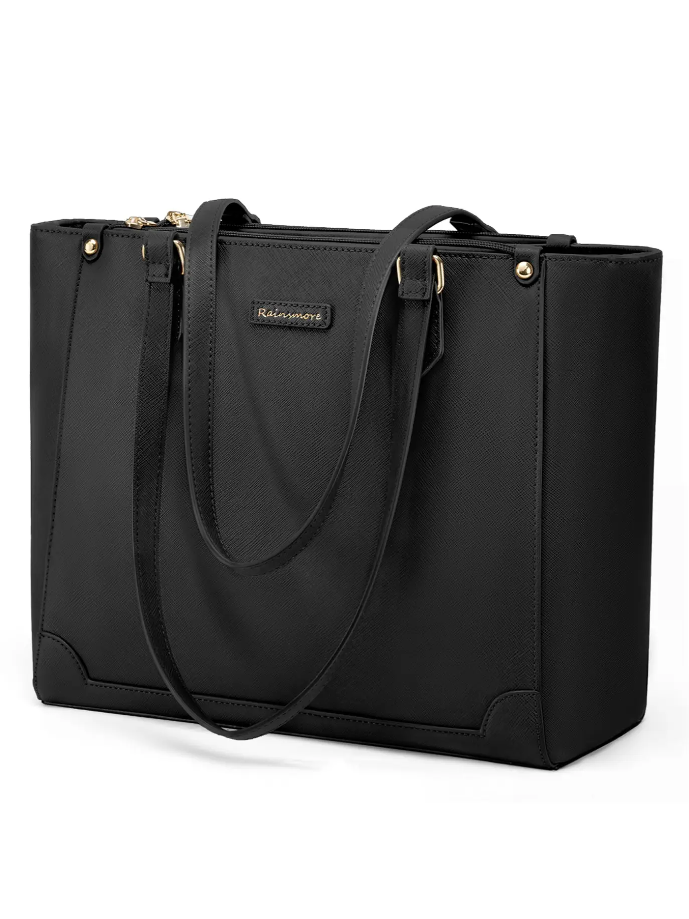 Women's Waterproof PU Leather Tote Bag, 14 Inch Zipper Laptop Bag, Large Capacity Handbag with 6 Pockets, Multi Pocket Bag, Casual Tote Bag, Ideal for Office, School, Shopping, Travel