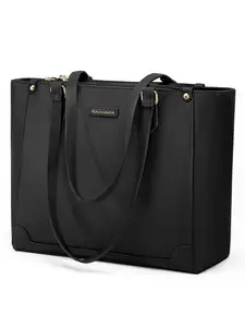 Women's Waterproof PU Leather Tote Bag, 14 Inch Zipper Laptop Bag, Large Capacity Handbag with 6 Pockets, Casual Tote Bag, Ideal for Office, School, Shopping, Travel