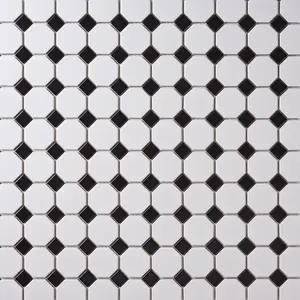 Simple White and Black Octagon Ceramic Mosaic Matte Sample