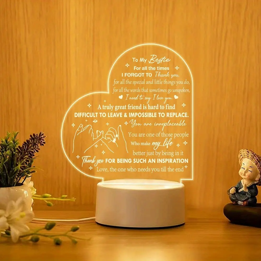 Friendship Gift Night Light LED Multicolor Bedroom Decor Atmosphere Light For Bestie Birthday Christmas Valentines Day Thank You Gift For Women