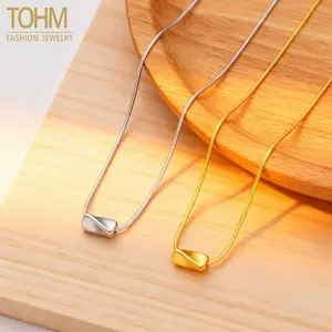 Women's Affordable Luxury "Little Gold Bean" Collarbone-Length Necklace, Simple Design, Shower-Safe Fade-Resistant Costume Jewelry