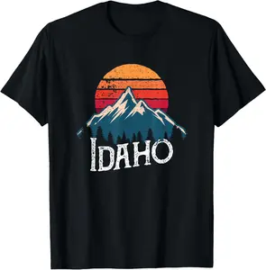 100% Cotton Unisex Vintage Idaho ID Mountains Outdoor Wildness Retro T-Shirt T-Shirt