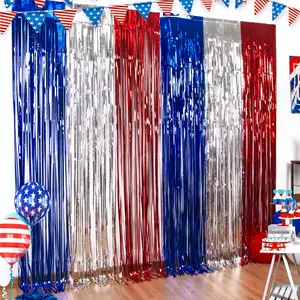 LOLStar 4th of July Decorations, 3 Pack Red White and Blue Metallic Foil Fringe Curtains Streamers Patriotic Photobooth Props Party Backdrop for USA Themed Olympics Election Memorial Day Decor