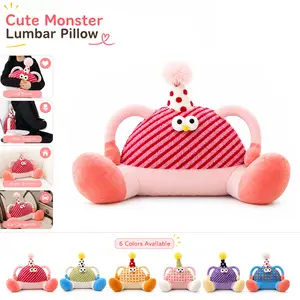 Cute Monster Plush Lumbar Pillow, Soft Cartoon Waist Support Cushion, Funny Stuffed Back Pillow for Sofa, Bed, Office Chair, Car Seat, Cozy Gift