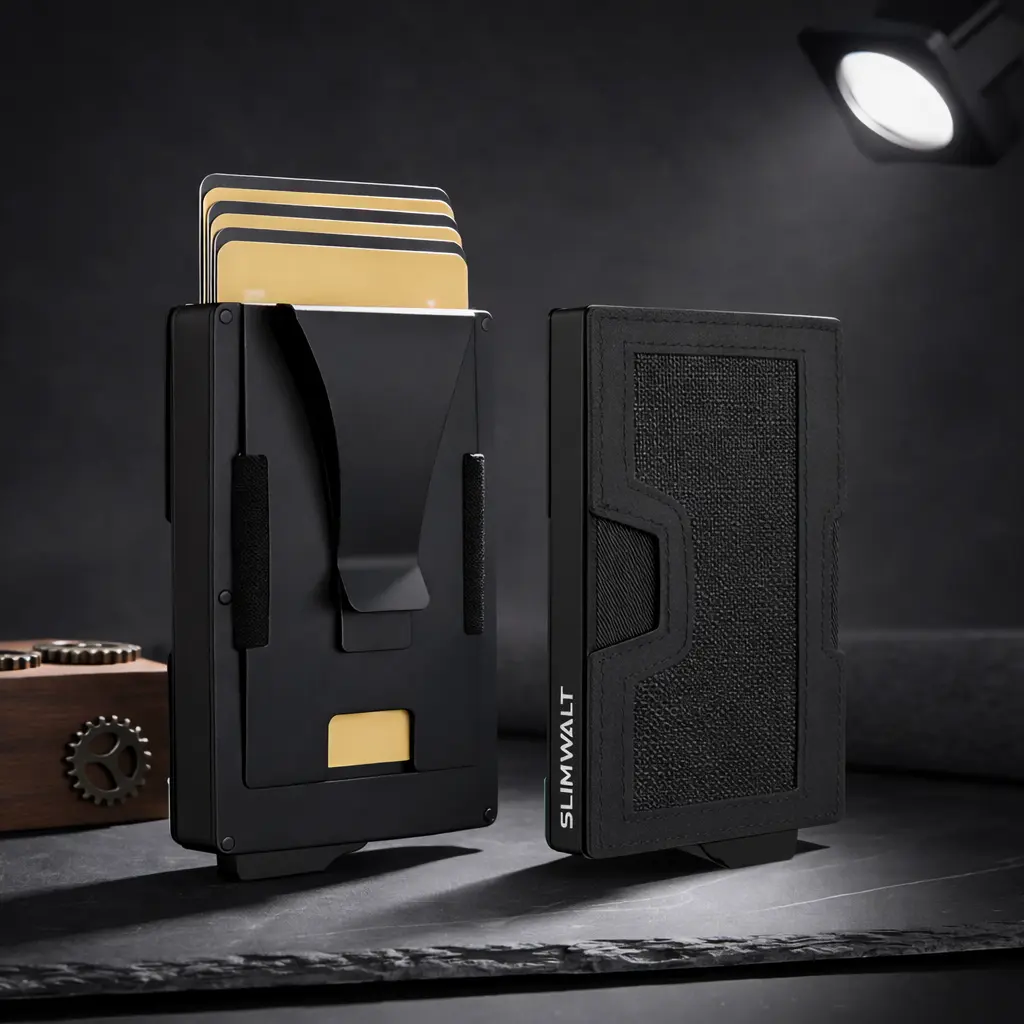Slimwalt Wallet for Men, Minimalist Metal Pop-Up Card Holder with RFID Blocking, Integrated Money Clip and ID Window