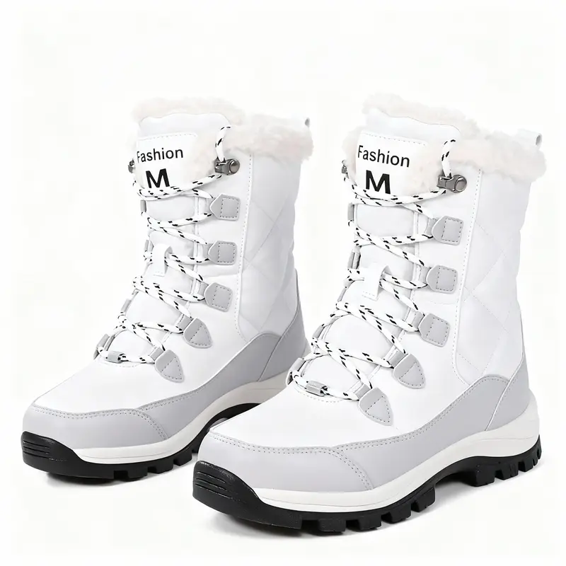 Girls' Classic Lace-Up Round Toe Cuban Heel Mid-Calf Boots, Anti-Slip Warm Winter Footwear, Casual Outdoor Sports Race Walking Shoes, Fashionable High-Cut Shoes