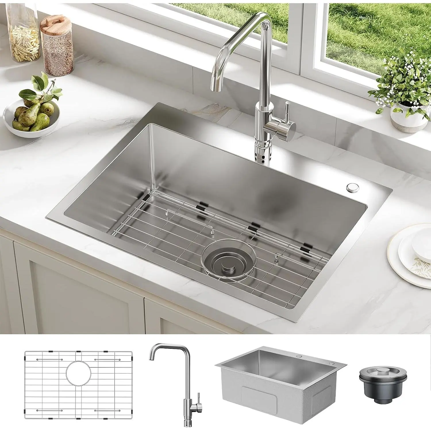GARVEE 24"x18"Drop in Kitchen Sink Workstation,Top-Mount Stainless Steel Sinks with Accessories,Quiet Drain for Prep Kitchen,Workstation and Bar Sink