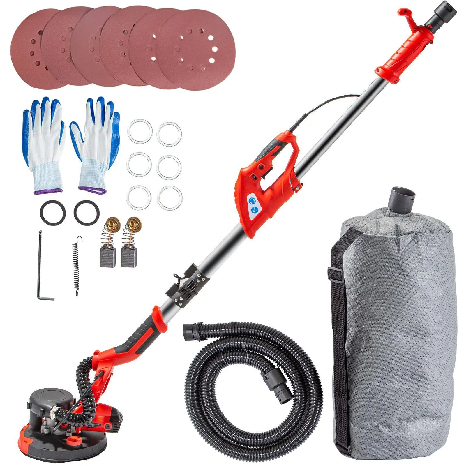 【Summerfinds】VEVOR Heavy-Duty 850W Electric Drywall Sander, Variable Speed, Telescopic Handle, Vacuum Bag, 6 Sand Pads, Various Specifications, Ceiling Sander for DIY Projects, Power Tools Accessory with Gloves