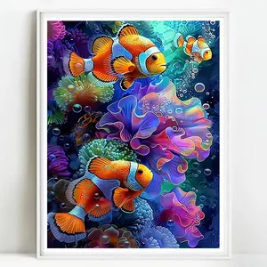 5D DIY Cartoon Clownfish Diamond Arts Colorful Painting Kit without Frame, 1 Set DIY Decorative Art Diamond Picture for Beginner, Wall Art Decor for Home