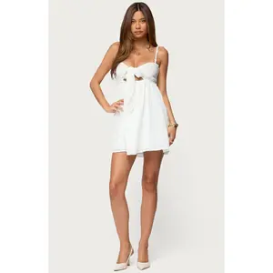 Edikted Women's Embroidered Tie Front Cutout Mini Dress