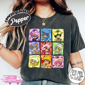 Comfort Colors Cartoon Friends Nostalgia Shirt, 80's Cartoon Characters Rainbow Shirt, Strawberry Shortcake F6G6 DLGAV