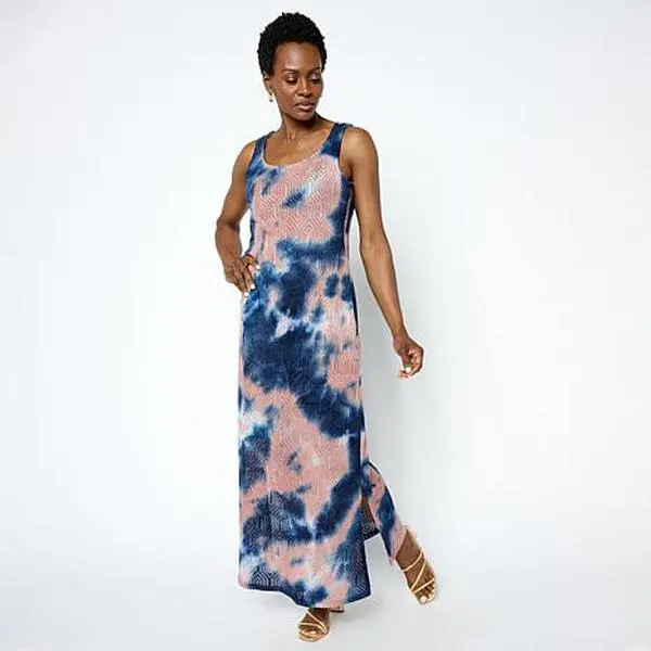 Nina Leonard Sleeveless Crochet Knit Maxi Dress
