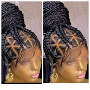 Black  026  36inches  360 Full Lace Synthetic  ponytail Braided Wig with Unique Heart Design Unisex Natural Appearance Easy Styling Comfortable Maintenance