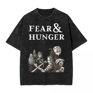 valentine shirts Fear And Hunger T Shirts Hip Hop Washed Cotton Harajuku T-Shirt Retro Men Women Tops Streetwear Printed Tee Shirt