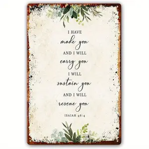 1pc 12×8 Inch Isaiah 46:4 I Have Made You Bible Verse Metal Sign, Vintage Christian Religious Scripture Aluminum Wall Decor, Pre-drilled Wall Art for Home Bedroom, Faith Gift