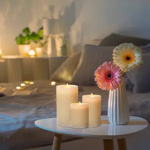 Flameless Candle with Remote Control, Real Wax Battery Powered Candle with Flickering Flame, Fake LED Electric Timed Candle for Home Holiday Party Christmas Decorations (Ivory, Large Pearl/Small Pearl Models)