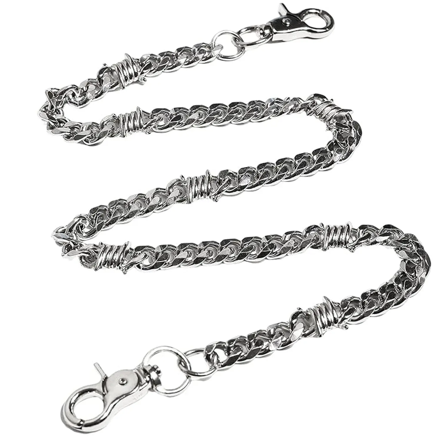 Biker Wallet Chain, Heavy Duty Pocket Chain with Round Clasp, Barbed Wire Design, Edgy Punk Fashion, Men Chains for Jeans, Pants Clothing Accessories