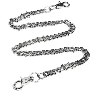Biker Wallet Chain, Heavy Duty Pocket Chain with Round Clasp, Barbed Wire Design, Men Chains for Jeans, Pants Clothing Accessories