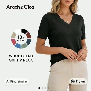 Arach&Cloz Womens V Neck Knit Sweater Top Soft Wool Blend Short Sleeve Dressy Casual SummerVibes 2026