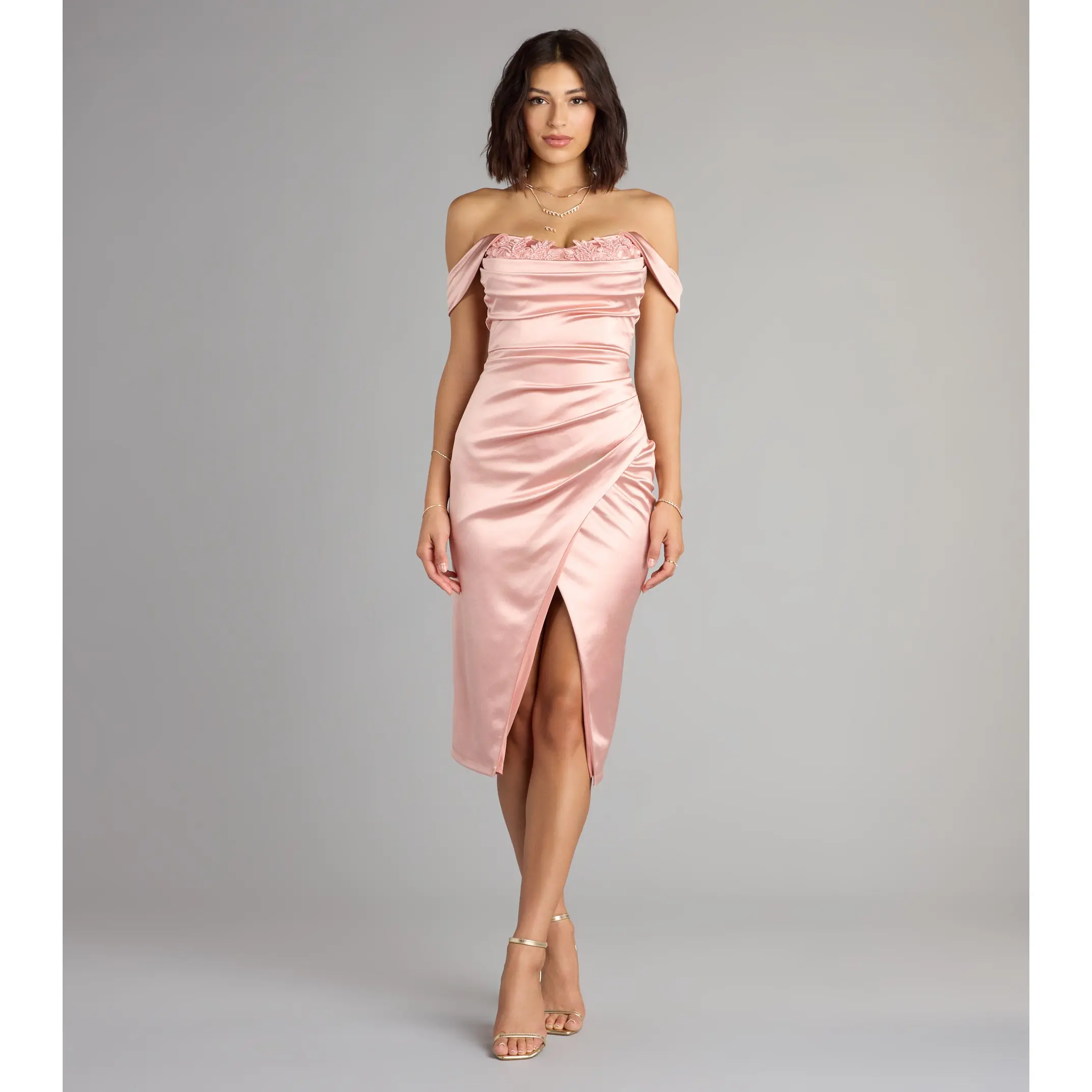 Martine Off-The-Shoulder Midi Satin Formal Dress - TikTok Shop
