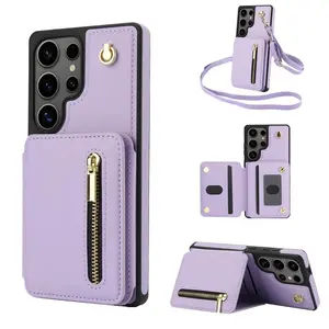 Zipper wallet with wristband for iphone case，Crossbody Faux Leather Back Case for Samsung Galaxy S26 S25 24 23 22 Ultra Plus S25EDGEZipper Lanyard Wallet Card Slot Magnetic Stand Protective Phone Cover phone cases women mobile wallet Accessories