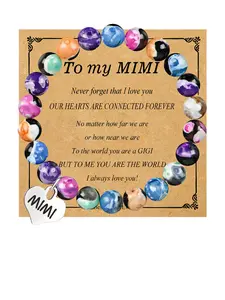 1PC Christmas Gifts Dainty Sweet Heart Beaded Bracelet Gift for Mimi - Valentine Gift/Birthday Gift/Mother's Day Gift for MIMI Mom Sister Daughter Women Friend with Thank You Blessing Card Heart Charm Bracelet