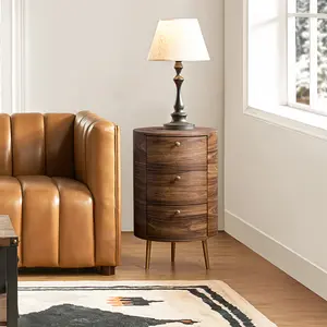 Hulala Etta 26'' Tall Drum 3 Drawer End Table, Solid and Manufactured Wood, with Square Drawers and Storage Cabinet, Metal Legs