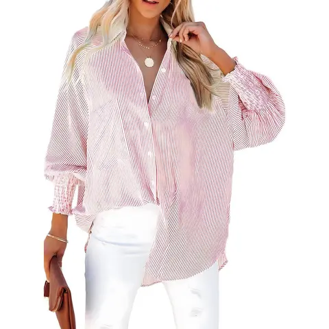 Dokotoo Womens V Neck Striped Button Down Shirts Long Sleeve Tunic Tops