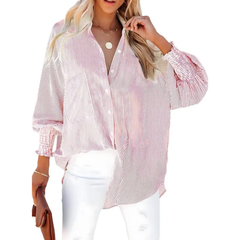 Dokotoo Womens V Neck Striped Button Down Shirts Long Sleeve Tunic Tops