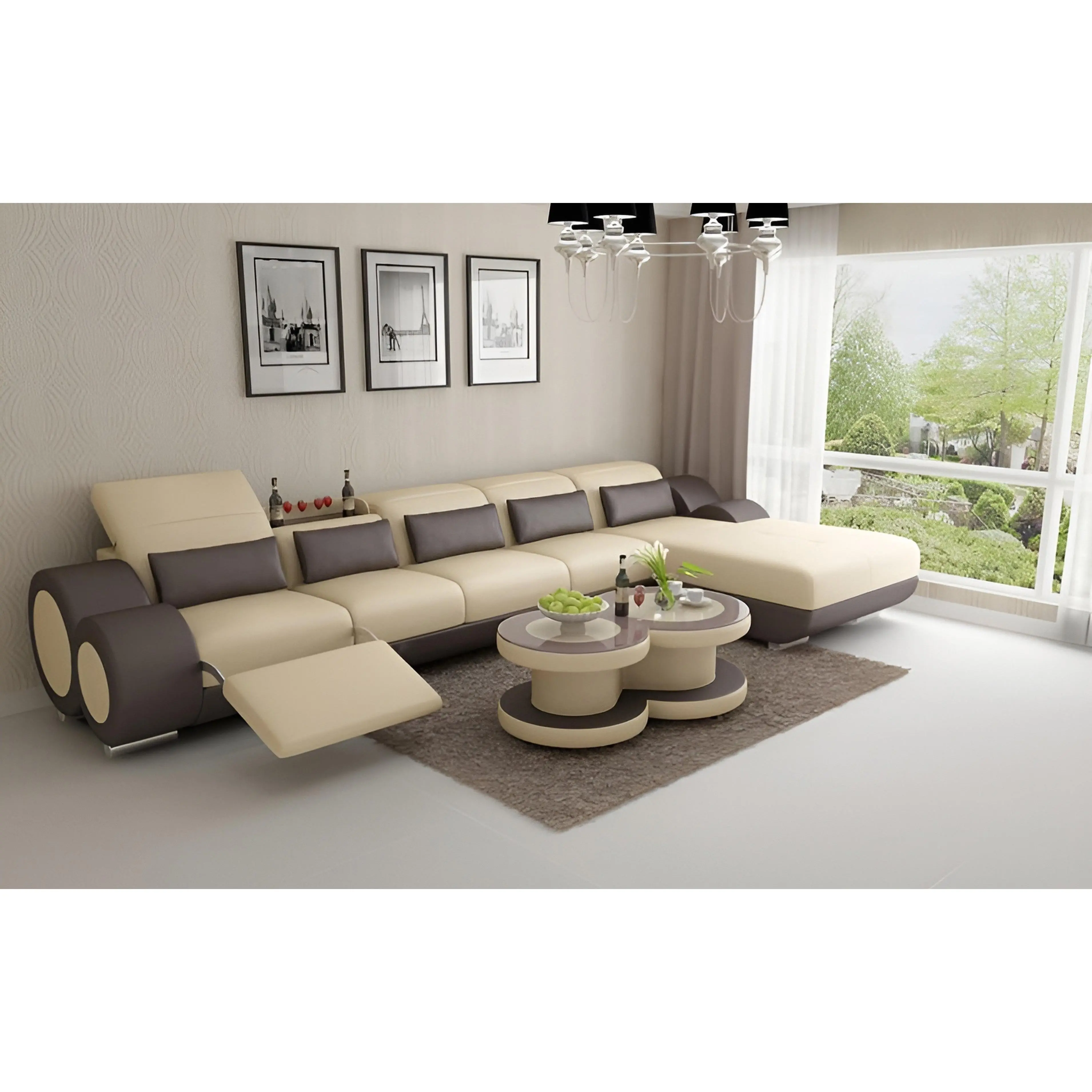 Aetius Small Modern Leather Sectional with Footrest