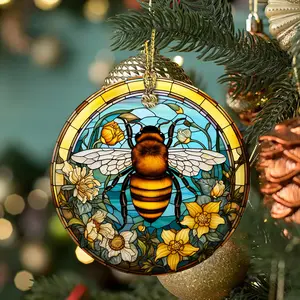 3" Ceramic Christmas Tree Ornaments Decorations 2024, Tree of Life Colorful Round Ceramic Ornaments, Holiday Decor, Dog Horse Fox Portrait Ceramic Ornaments for Pet Lovers