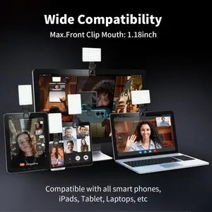 Rechargeable selfie light, 60 LED beads, 3 adjustable lighting modes, 10 levels of brightness adjustment, clip-on fill light, suitable for mobile phones, laptops, and tablets, for video conferencing, live streaming, Zoom calls, makeup, and photography. Ca
