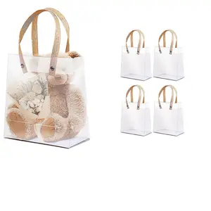 5/10pcs Transparent Plastic Gift Bags, Woven Handle, Reusable, for Birthday, Anniversary, Holiday Gifts, Valentine's Day, Wedding Party, Gift Packaging
