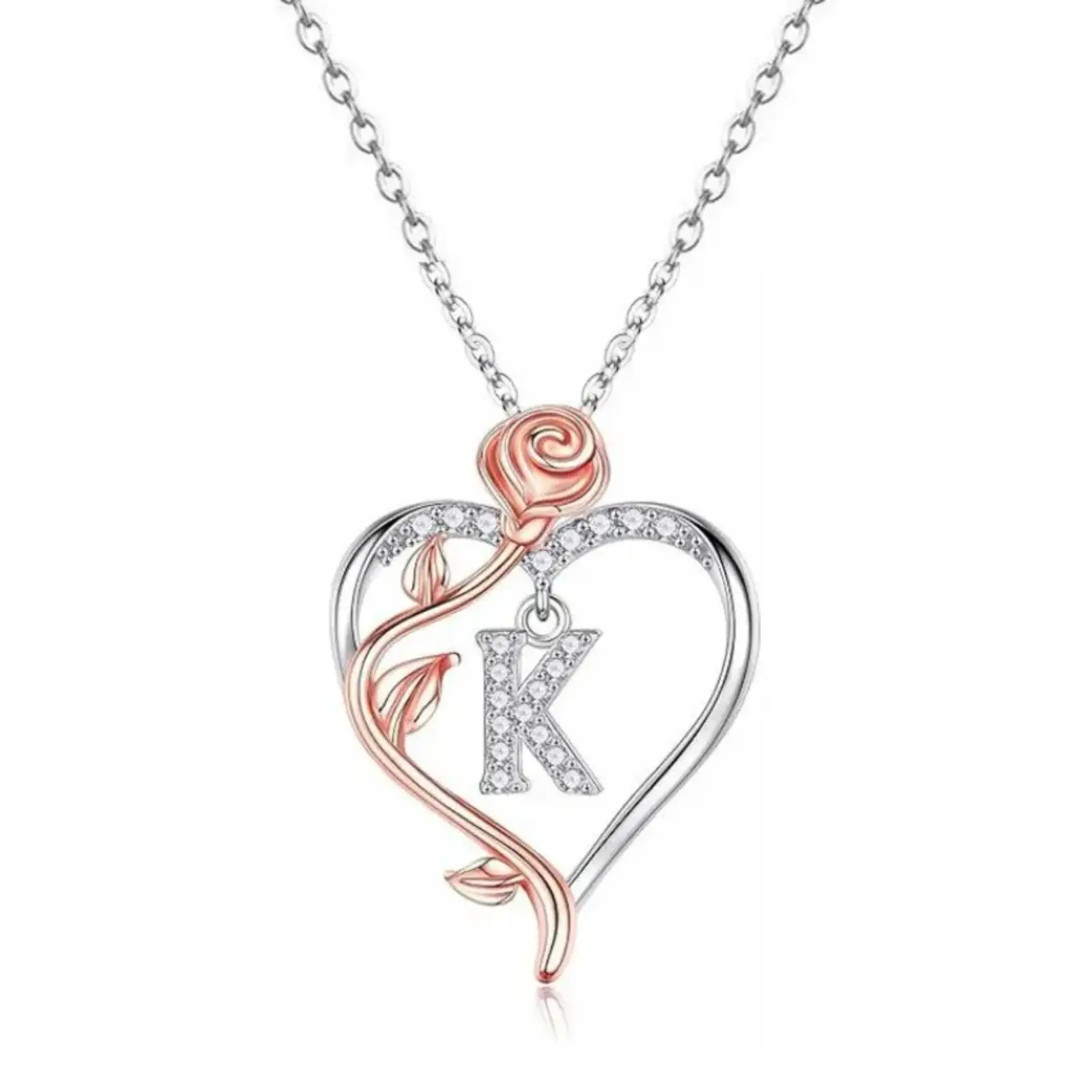 925 Silver Love Heart Pendant Necklace, 18"+2" Chain, Personalized Statement Necklace with Initial Letter, Elegant Valentine’s Day Sports & Outdoor Accessory Gift for Women, Heart Shaped Pendant, Love Heart Necklace
